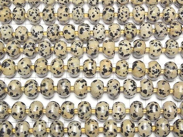 【動画】ダルメシアンジャスパー 8面ロンデル(ボタン)12×12×8mm 半連/1連(約36cm) サムネイル3