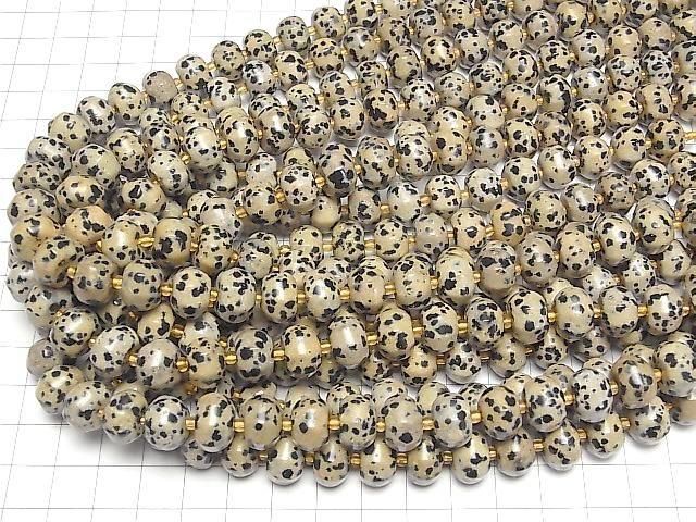 【動画】ダルメシアンジャスパー 8面ロンデル(ボタン)12×12×8mm 半連/1連(約36cm) サムネイル4