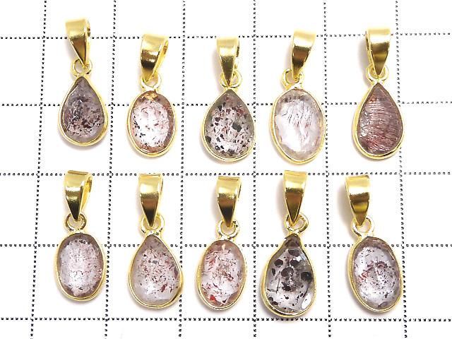 【動画】【1点もの】エレスチャルクォーツAAA ペンダントトップ 18KGP製 10個セット NO.375 サムネイル2