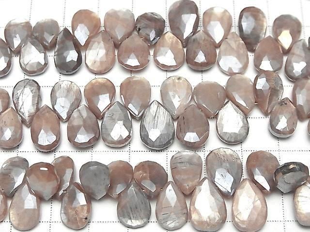 【動画】ブラウンムーンストーンAA++ ペアシェイプ ブリオレットカット コーティング 半連/1連(約18cm) サムネイル3