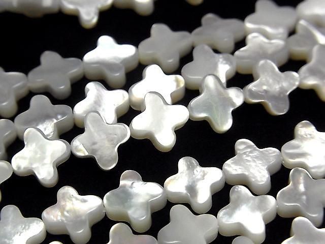 【動画】高品質ホワイトシェル(白蝶貝)AAA クロス8×8mm 1/4連~1連(約38cm)の画像