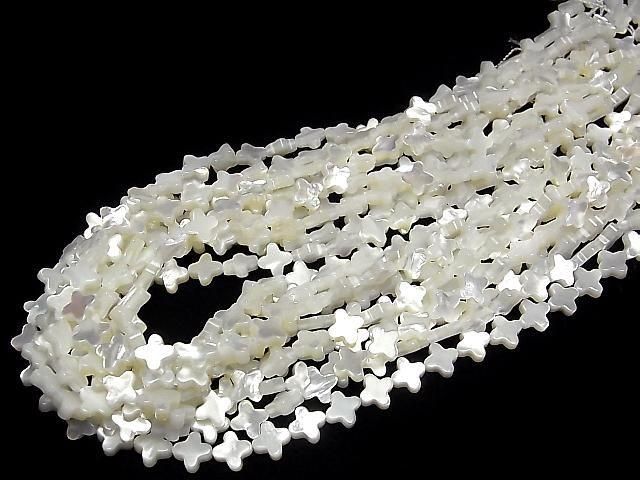 【動画】高品質ホワイトシェル(白蝶貝)AAA クロス8×8mm 1/4連~1連(約38cm) サムネイル4