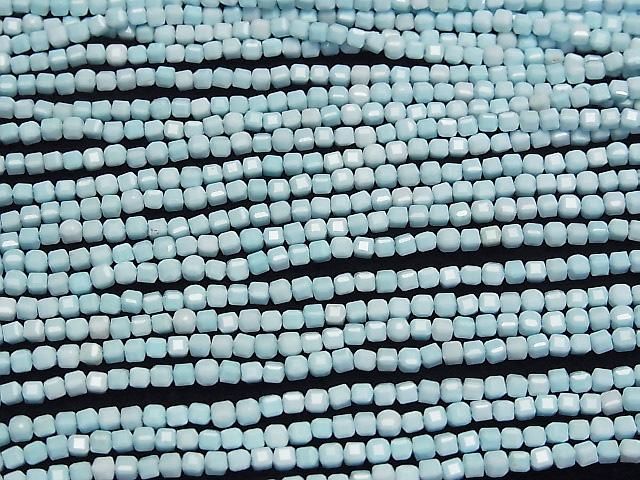 【動画】【素晴らしい輝き】マグネサイトターコイズ 極小キューブカット2.5×2.5×2.5mm 1連(約36cm) サムネイル3