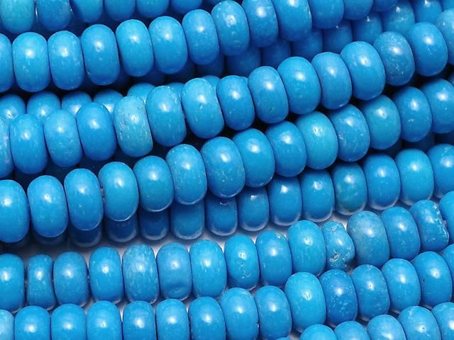 【動画】マグネサイトターコイズ ロンデル(ボタン)4×4×2mm 【ブルー】 1連(約38cm)の画像