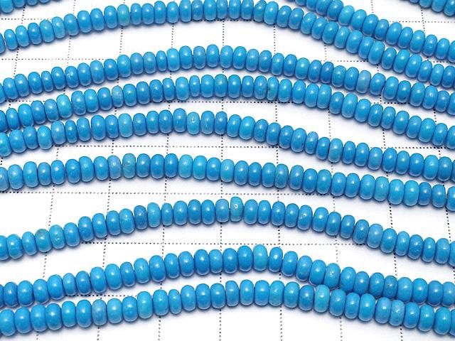 【動画】マグネサイトターコイズ ロンデル(ボタン)4×4×2mm 【ブルー】 1連(約38cm) サムネイル3