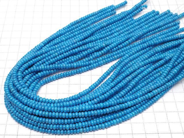 【動画】マグネサイトターコイズ ロンデル(ボタン)4×4×2mm 【ブルー】 1連(約38cm) サムネイル4