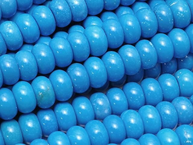 【動画】マグネサイトターコイズ ロンデル(ボタン)6×6×3mm 【ブルー】 1連(約38cm)の画像
