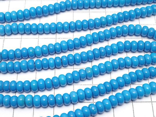 【動画】マグネサイトターコイズ ロンデル(ボタン)6×6×3mm 【ブルー】 1連(約38cm) サムネイル3