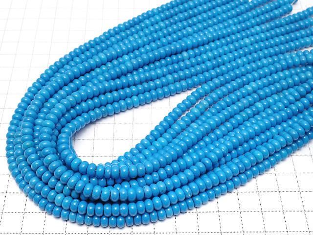 【動画】マグネサイトターコイズ ロンデル(ボタン)6×6×3mm 【ブルー】 1連(約38cm) サムネイル4