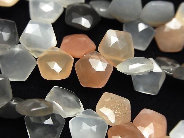 【動画】宝石質マルチカラームーンストーンAAA- ペンタゴン ブリオレットカット 半連/1連(約16cm)の画像