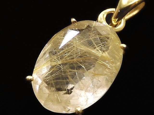 動画】【1点もの】宝石質ルチルクォーツAAA- ペンダントトップ 18KGP製