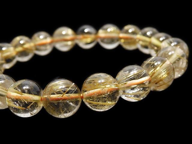 動画】【1点もの】ルチルクォーツAAA ラウンド9mm 1連(ブレス) NO.134