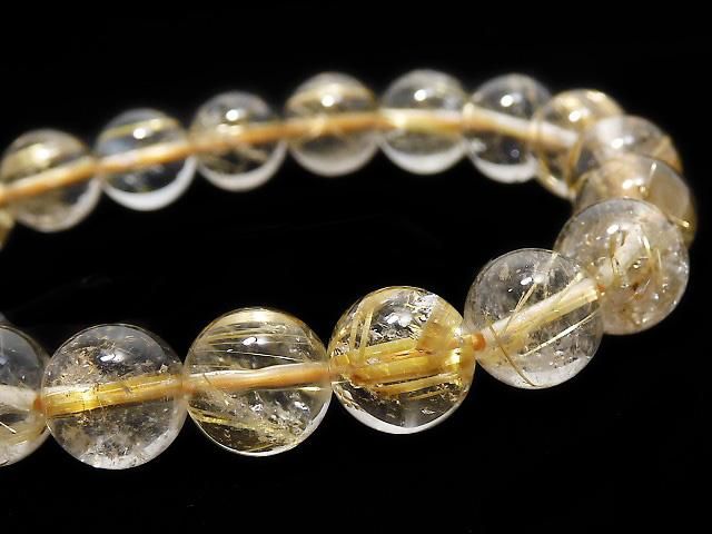 動画】【1点もの】ルチルクォーツAAA ラウンド9mm 1連(ブレス) NO.135