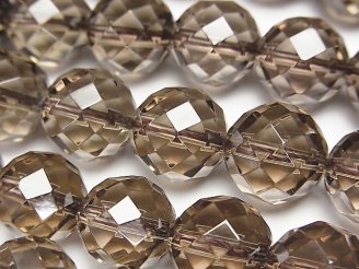 スモーキークォーツ （茶水晶）｜産地・ブラジル 64面ラウンドカット14mm 1連｜天然石ビーズの卸問屋・通販ケンケンジェムズ