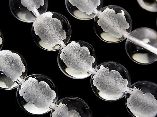 【動画】招き猫の彫刻入り(縦穴) クリスタルAAA ラウンド10mm・12mm・14mm 半連/1連(約38cm)の画像