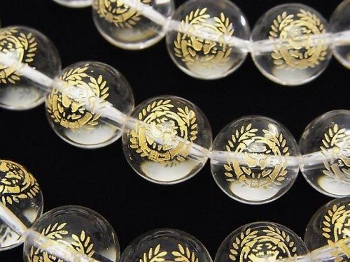 【動画】金色!伊達政宗の家紋(竹に雀)彫刻入り!クリスタルAAA ラウンド10mm・12mm 1/4連~1連の画像