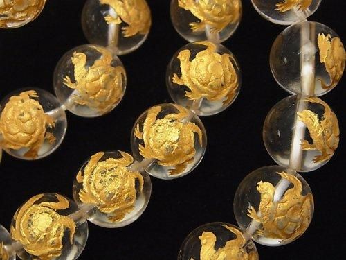 【動画】金色!玄武(四神獣)の彫刻入り!クリスタルAAA ラウンド10mm・12mm・14mm・16mm 半連/1連(ブレス)の画像