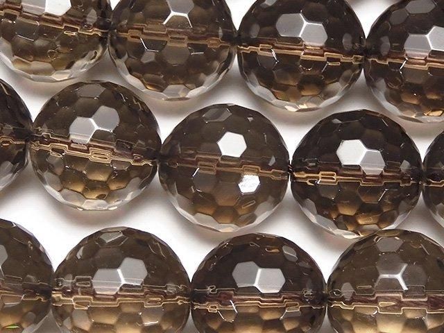 【動画】スモーキークォーツAAA 128面ラウンドカット16mm 1/4連~1連(約37cm)の画像
