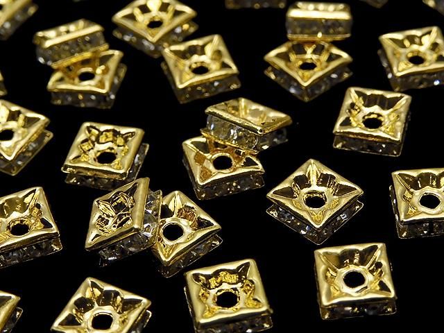 プレシオサ社 スクエアロンデル6×6×2.5mm 【クリア×ゴールド】 10個の画像