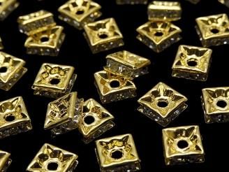 プレシオサ社 スクエアロンデル6×6×2.5mm 【クリア×ゴールド】 10個