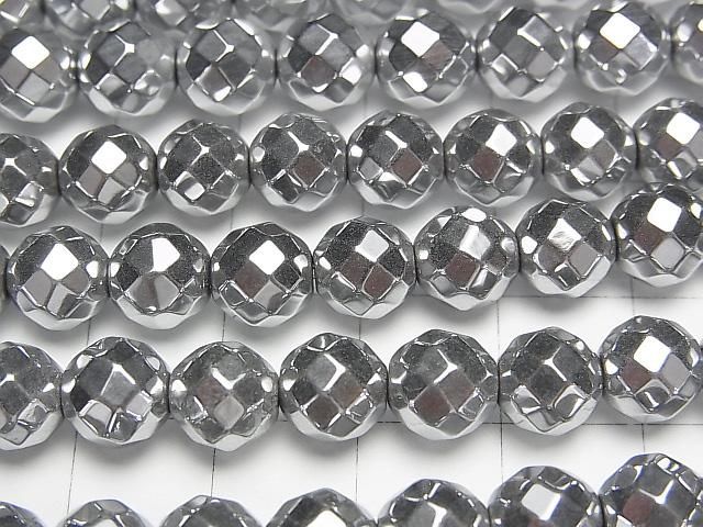 ヘマタイト 64面ラウンドカット8mm シルバーコーティング 1連(約37cm) サムネイル2