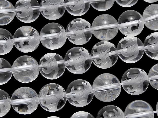 【動画】白虎(四神獣)の彫刻入り!クリスタルAAA ラウンド10mm・12mm・14mm・16mm 1/4連~1連 サムネイル3