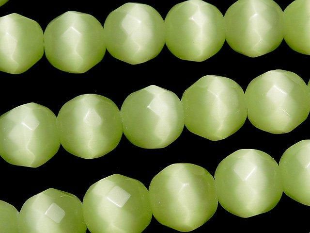 ライトグリーンカラーキャッツアイ 32面ラウンドカット10mm 1連(約34cm)の画像