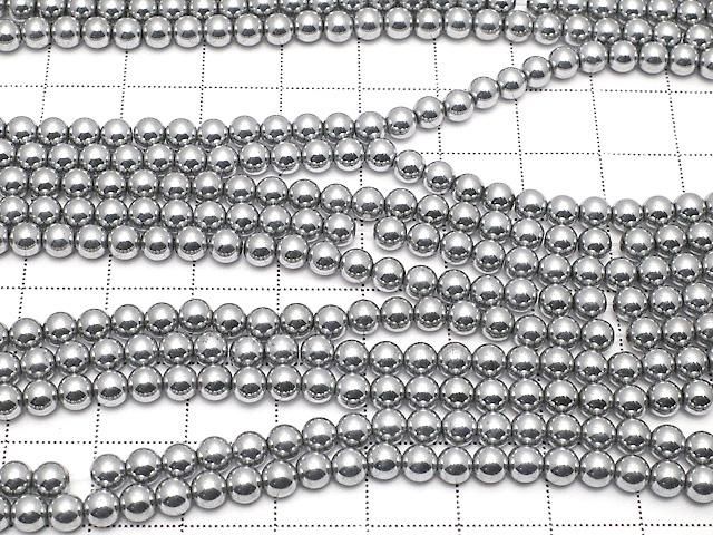 ◆磁気入り◆ヘマタイト ラウンド4mm シルバーコーティング 1連(約38cm) サムネイル3