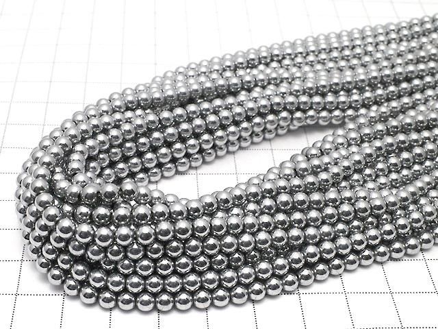◆磁気入り◆ヘマタイト ラウンド4mm シルバーコーティング 1連(約38cm) サムネイル4