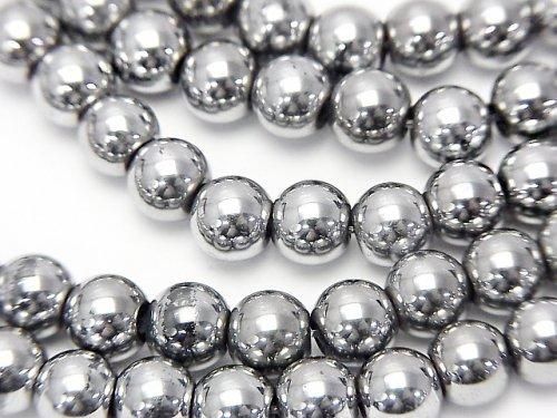 ◆磁気入り◆ヘマタイト ラウンド6mm シルバーコーティング 1連(約36cm)の画像