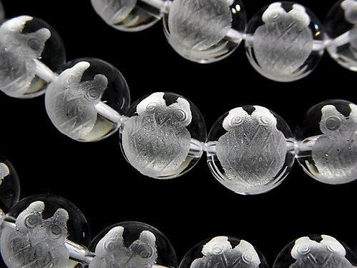 【動画】ふくろう(梟)の彫刻入り クリスタルAAA ラウンド10mm・12mm 半連/1連(約38cm)の画像