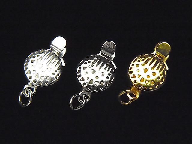 Silver925 透かし入りコインクラスプ14×8×6mm 【生地】【ロジウム】【18KGP】 1個の画像