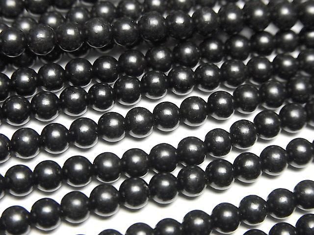 天然ジェット(木の化石) ラウンド4mm 1連(約37cm)の画像