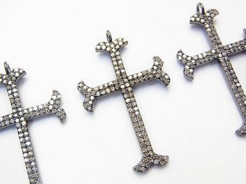 ダイヤモンド クロス チャーム 33×22×2mm Silver925製(BKロジウム) 1個の画像
