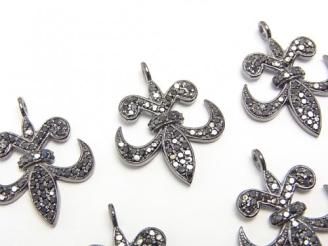 ブラックダイヤモンド 百合モチーフ チャーム 20×18×4mm Silver925製(BKロジウム) 1個!