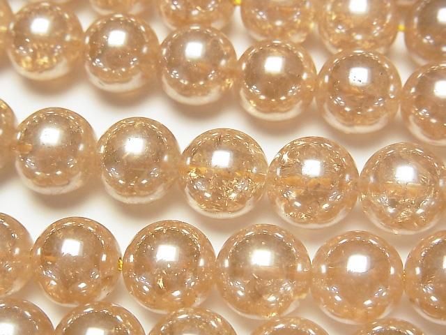 【動画】クラックシャンパンカラークォーツAAA ラウンド10mm 半連/1連(約38cm)の画像