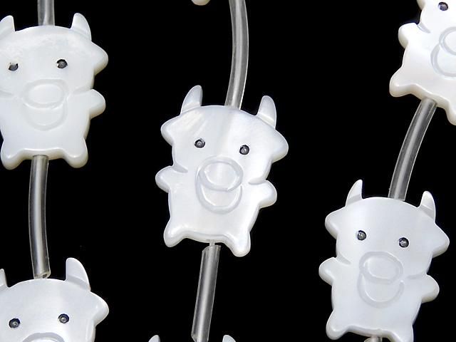 【動画】高品質マザーオブパールAAA ホワイト 牛シェイプ NO.2 1連(14粒)の画像