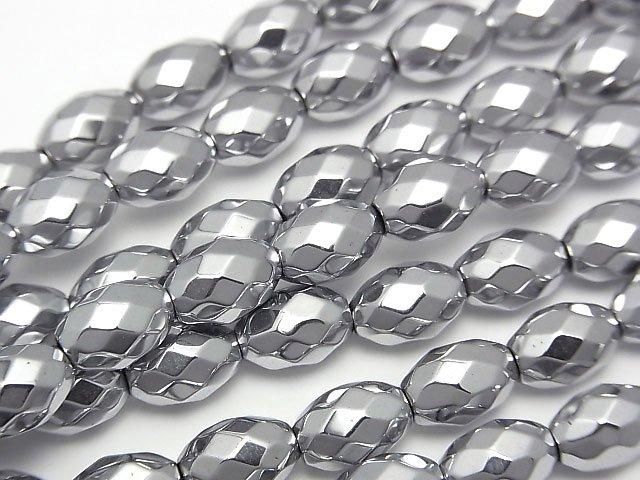 【動画】ヘマタイト ライスカット9×6×6mm シルバーコーティング 1連(約38cm)の画像