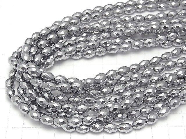 【動画】ヘマタイト ライスカット9×6×6mm シルバーコーティング 1連(約38cm) サムネイル4