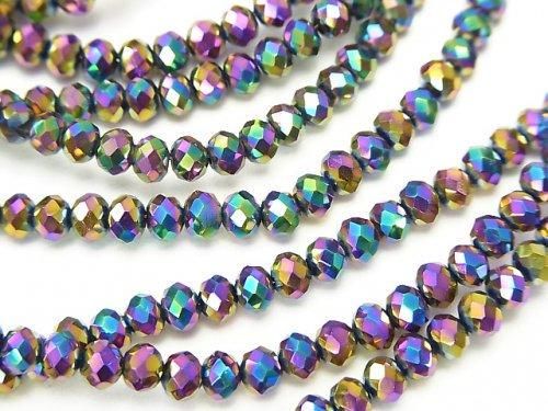 ガラスビーズ ボタンカット3×3×2mm メタリックコーティング 1連(約34cm)の画像
