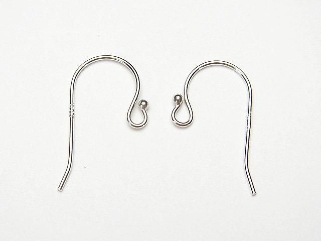 Silver925 ピアスフック【S】【M】【L】 丸玉付き ロジウム 2ペア(4ピース)の画像