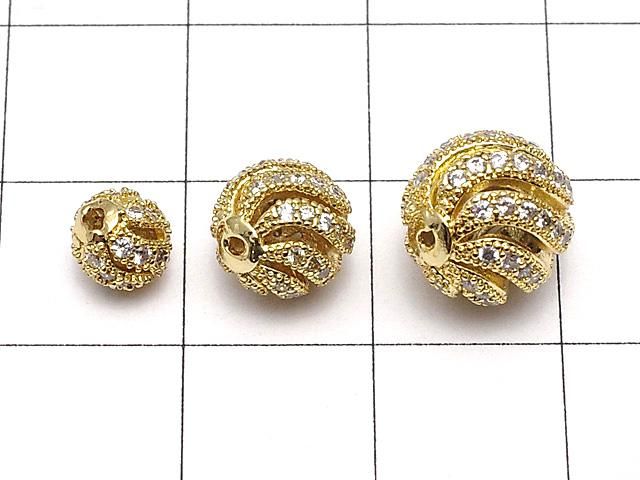 メタルパーツ ライン入りラウンド6mm・8mm・10mm ゴールドカラー(CZ付) 1個 サムネイル2