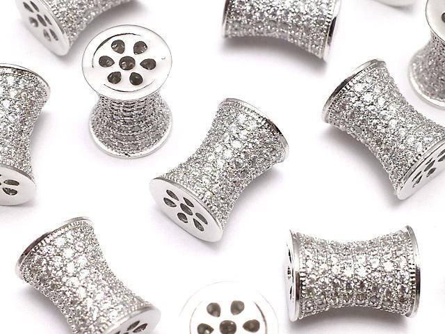 メタルパーツ チューブ11×8×8mm シルバーカラー(CZ付) 1個の画像