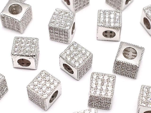 メタルパーツ キューブ7×7×7mm シルバーカラー(CZ付) 1個の画像