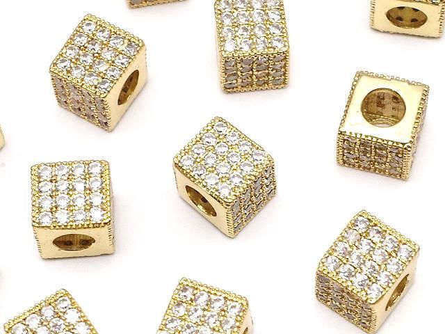 メタルパーツ キューブ7×7×7mm ゴールドカラー(CZ付) 1個の画像