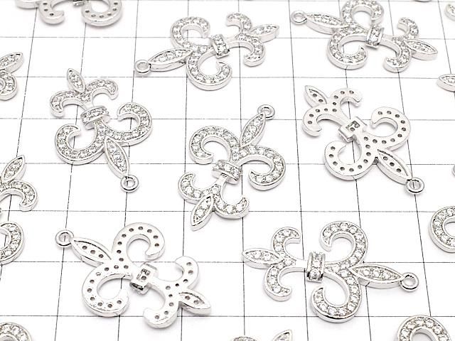 メタルパーツ CZ付き百合の紋章(フレア)モチーフ チャーム28×19mm シルバーカラー 1個 サムネイル3