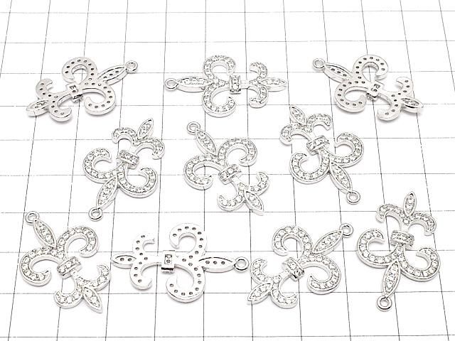 メタルパーツ CZ付き百合の紋章(フレア)モチーフ チャーム28×19mm シルバーカラー 1個 サムネイル4