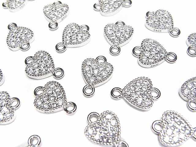 Silver925 ジョイントパーツ ハートモチーフ(CZ付)7×7.5×1.5mm ロジウム 1個の画像