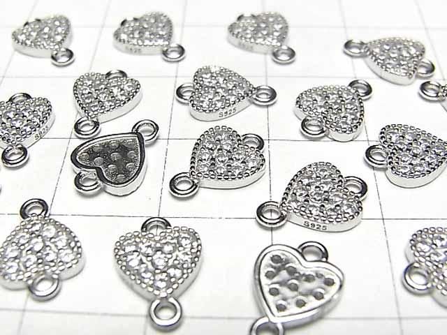 Silver925 ジョイントパーツ ハートモチーフ(CZ付)7×7.5×1.5mm ロジウム 1個 サムネイル2