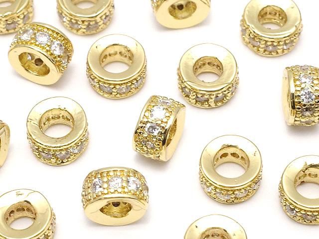 メタルパーツ ロンデル6×6×3mm ゴールドカラー(CZ付) 3個の画像